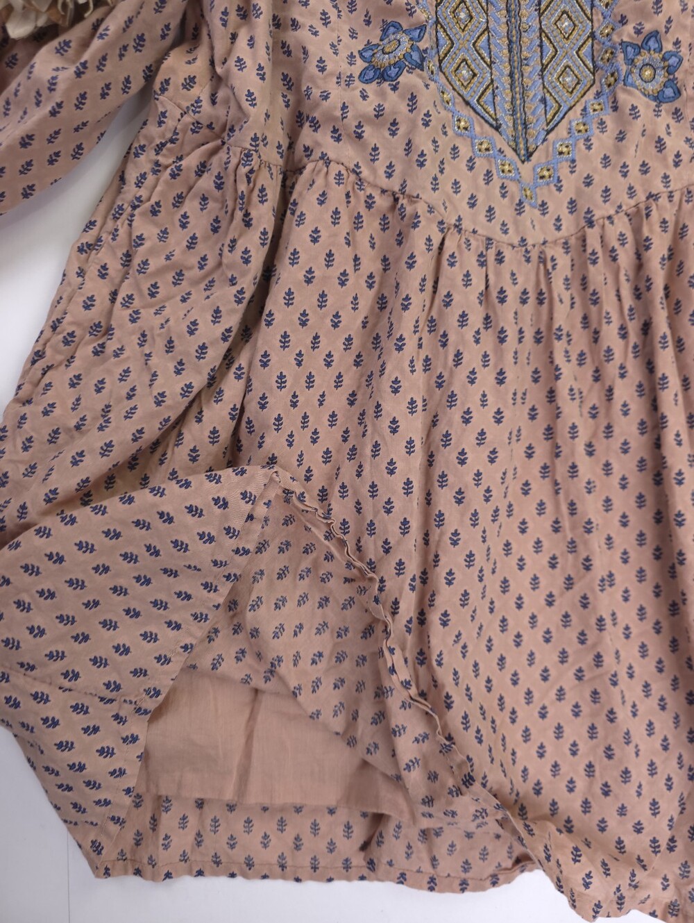 Anthropologie Embroidered Boho Peasant Dress Dusty Rose Sz M - Picture 3 of 15